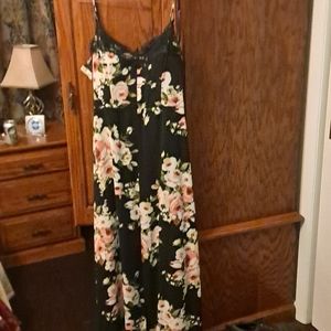 Black section spaghetti long dress with slits